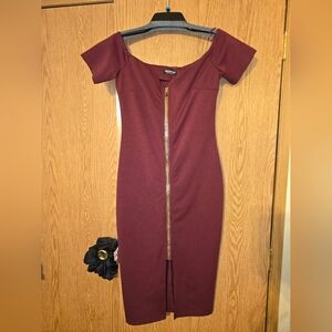 Sexy Off The Shoulder Fashion Nova Zip-Front Midi Dress L